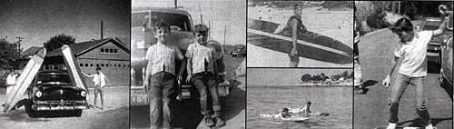 Left to right: an early beach outing; Paul and his brother; Paul at Carmel in the 1960's; Paul and Enrico floating at Cowell's; Paul's son Paolo, who Paul says is 'a lot better at skateboarding than me.'